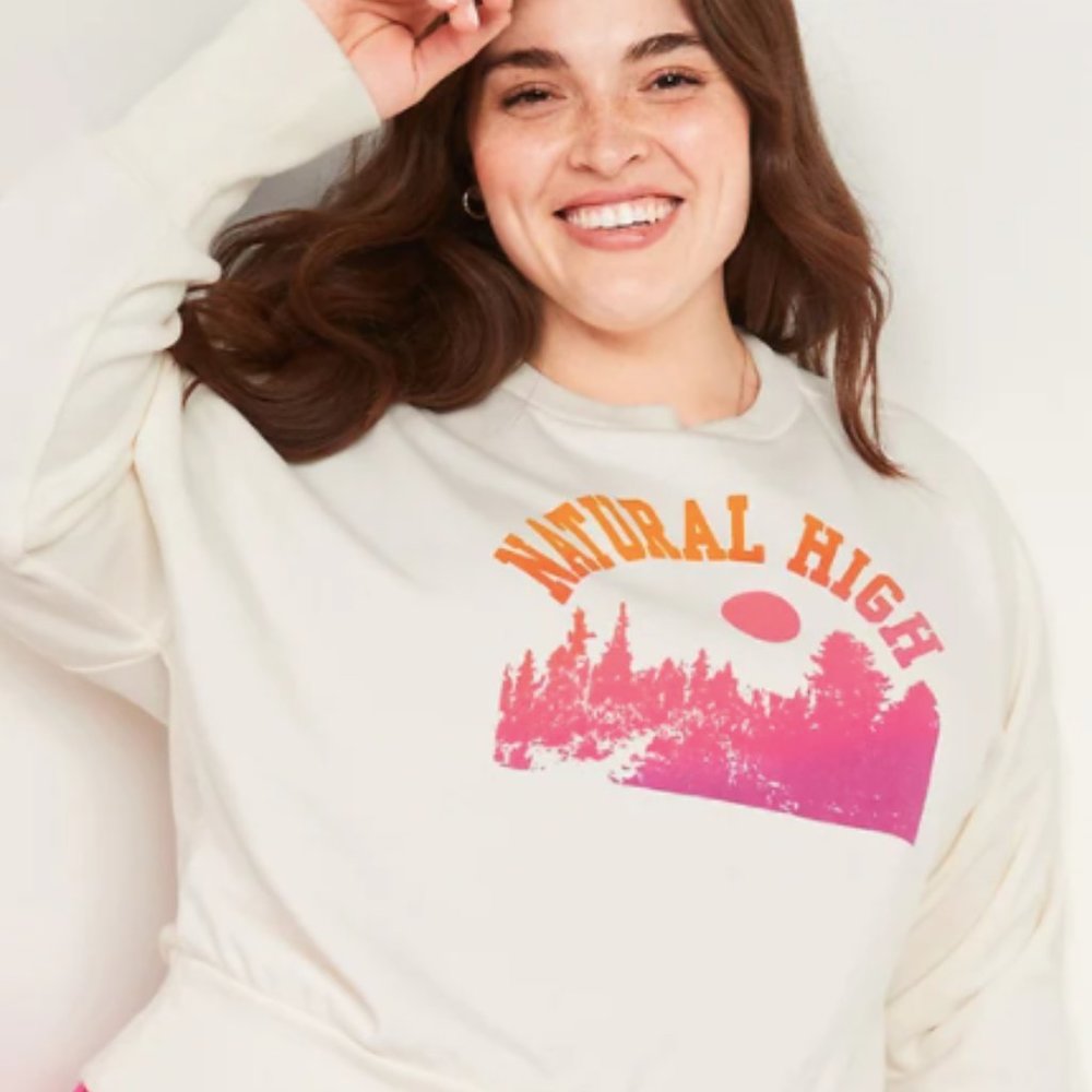 Old Navy Loose Crew-Neck Cropped Sweatshirt in Creme Size XL NWT